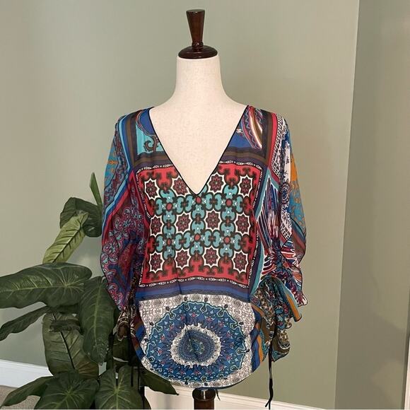 Hale Bob Cabana Swim Blouse Top / Cover Up Sheer Boho Vacation 100% Silk size S - Picture 6 of 8